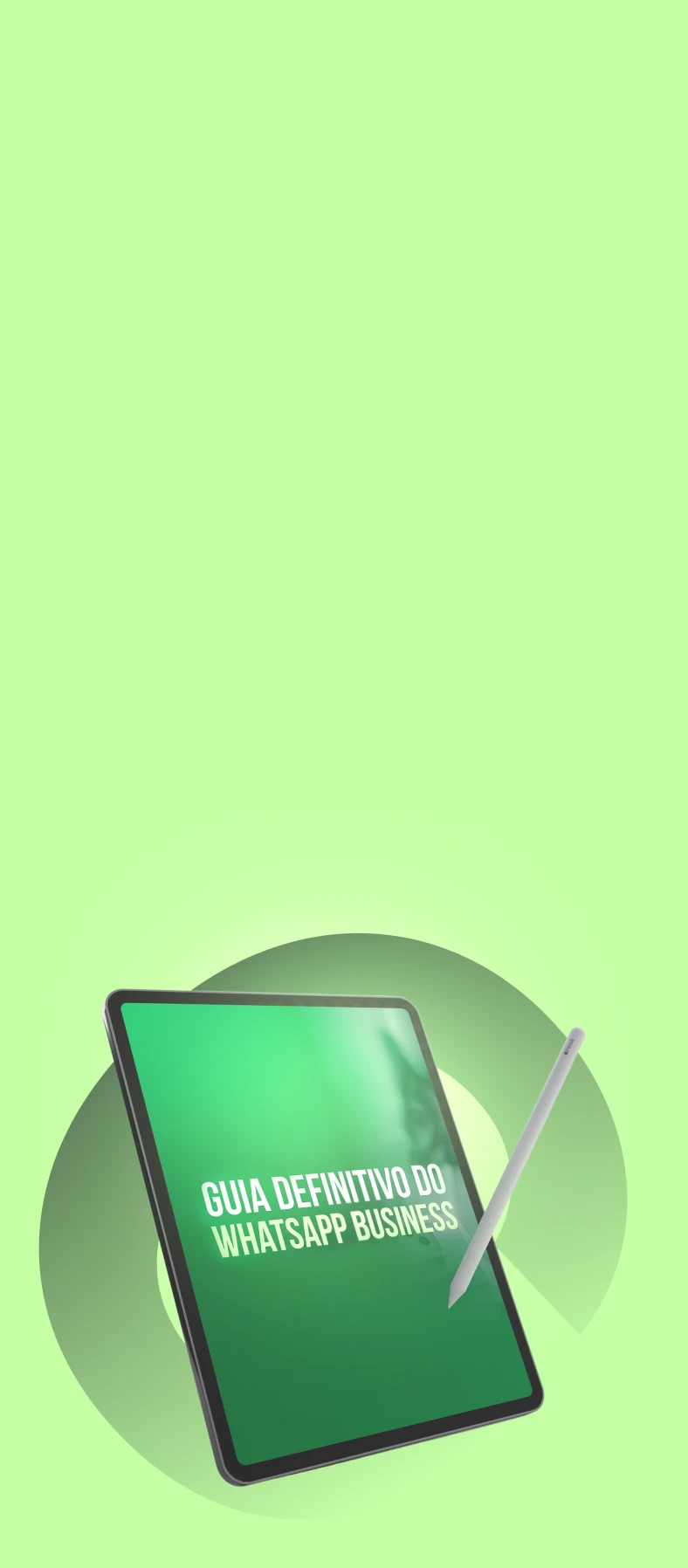Tablet exibindo a capa do "Guia Definitivo do WhatsApp Business".