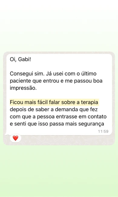 Print de depoimento no WhatsApp de aluno do Conversas que Convertem sobre os resultados do método (2 de 4).