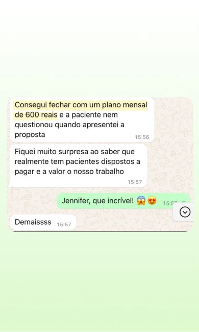 Print de depoimento no WhatsApp de aluno do Conversas que Convertem sobre os resultados do método (4 de 4).